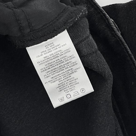 RE/DONE 70s Straight Jeans Women’s Size 24 Black Washed Noir Distressed Hole - Picture 5 of 6